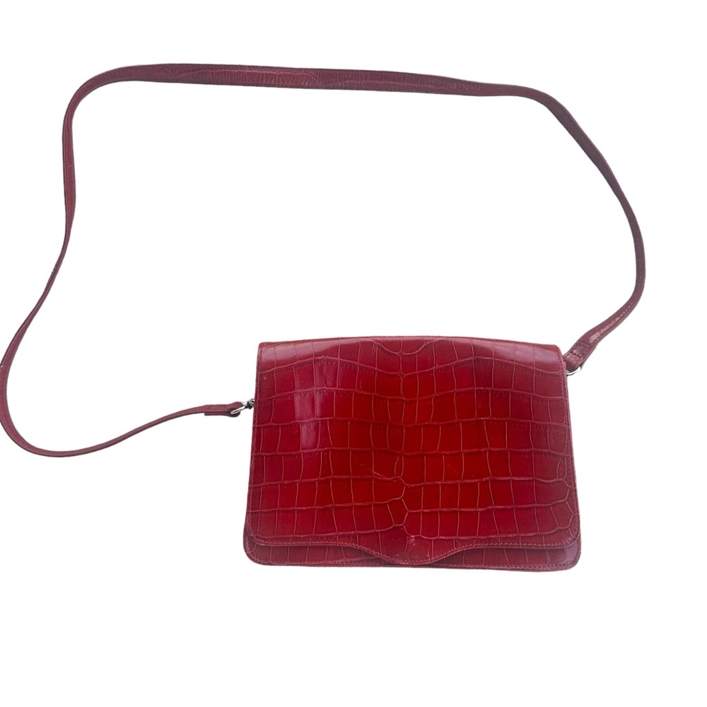 Liz Claiborne Handbag Red Faux Crocodile Pattern Small Shoulder Strap Purse
